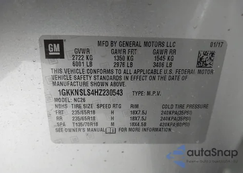 2017 GMC Acadia Sle-2 z USA, uszkodzony, nr VIN 1GKKNSLS4HZ230543